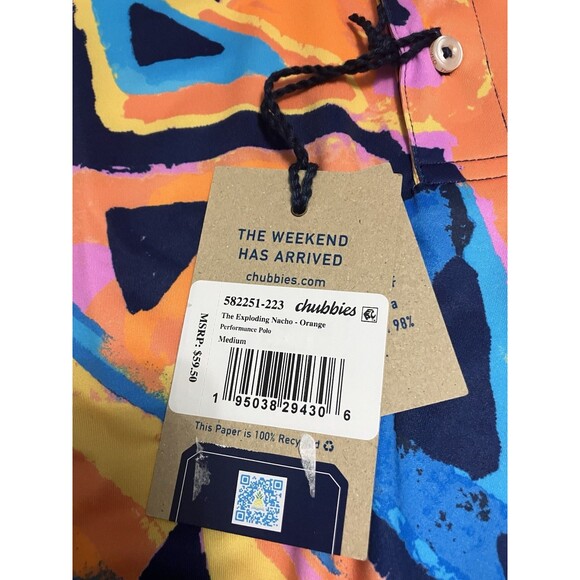 Chubbies Polo Shirt Mens M Orange Leaf Performance New Exploding Nacho Print NWT - Picture 2 of 4